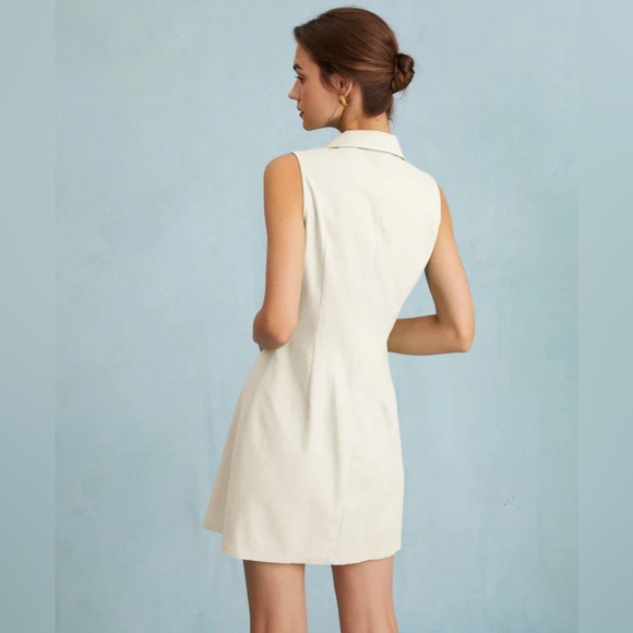 NWT RIHOAS The Beige Lapel Button-up Sleeveless Mini Dress - Picture 4 of 5